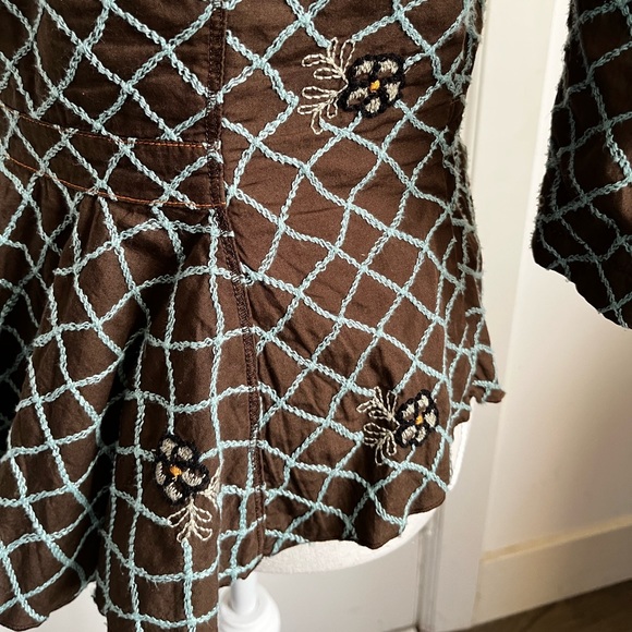 Anthropologie Burning Torch Brown Embroidered Peplum Cropped Jacket Blazer S - Picture 5 of 8